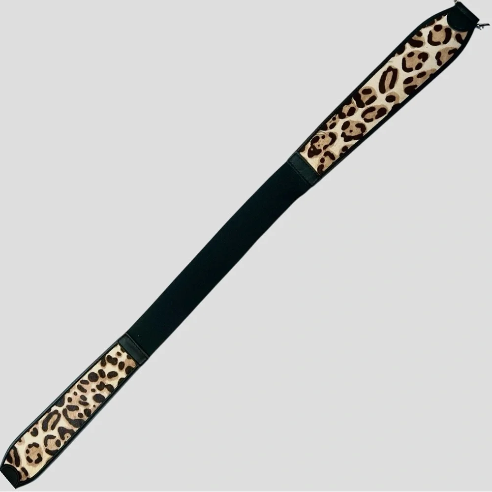 Chico's Leopard Print Furry Leather Belt with Black Trim EUC M or 38”
